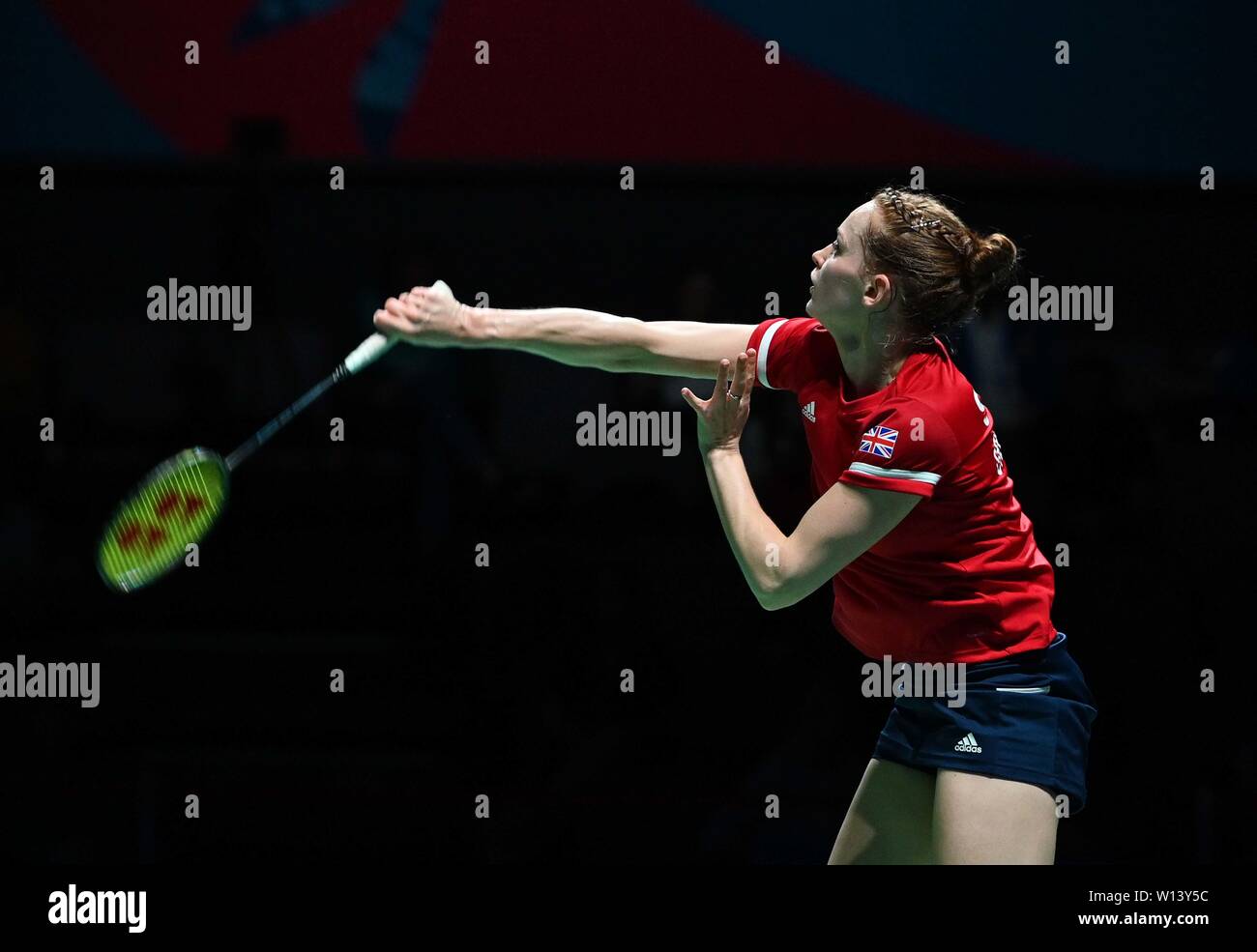 Minsk. Le Bélarus. 30 juin 2019. Lauren Smith (GBR) dans la finale du badminton à la 2e jeux européens. Garry Bowden/SIP Crédit photo agency/Alamy live news. Banque D'Images