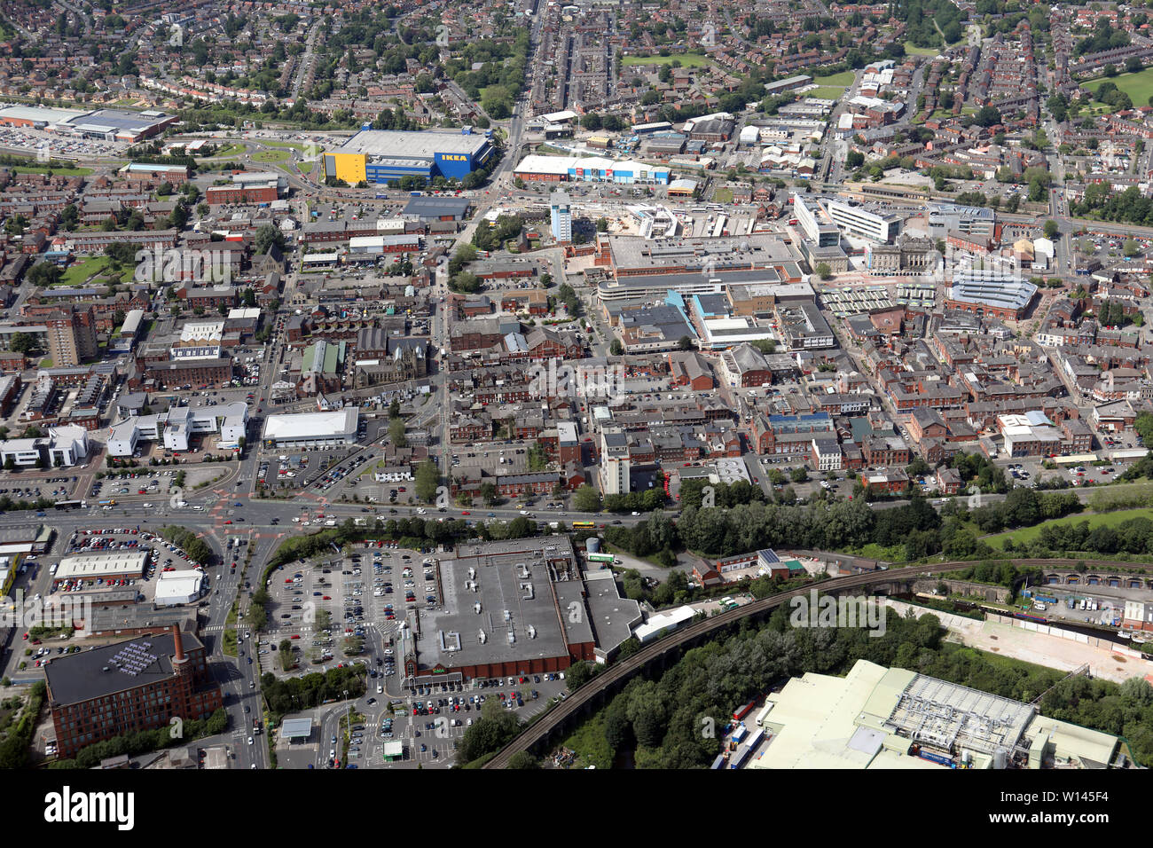 Vue aérienne de Ashton en vertu de Lyne, Manchester, UK Banque D'Images