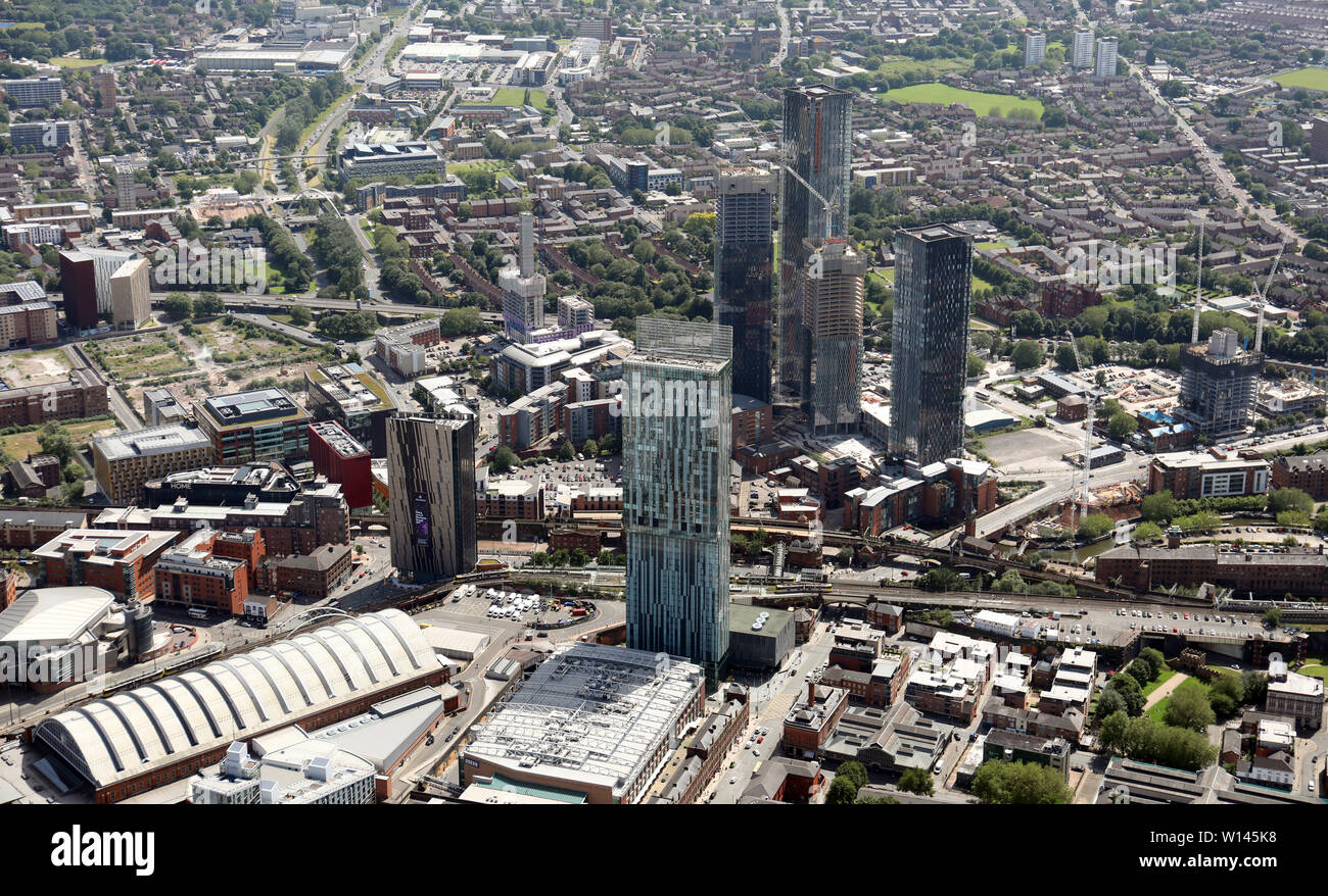 Vue aérienne du centre-ville de Manchester, Juin 2019 Banque D'Images