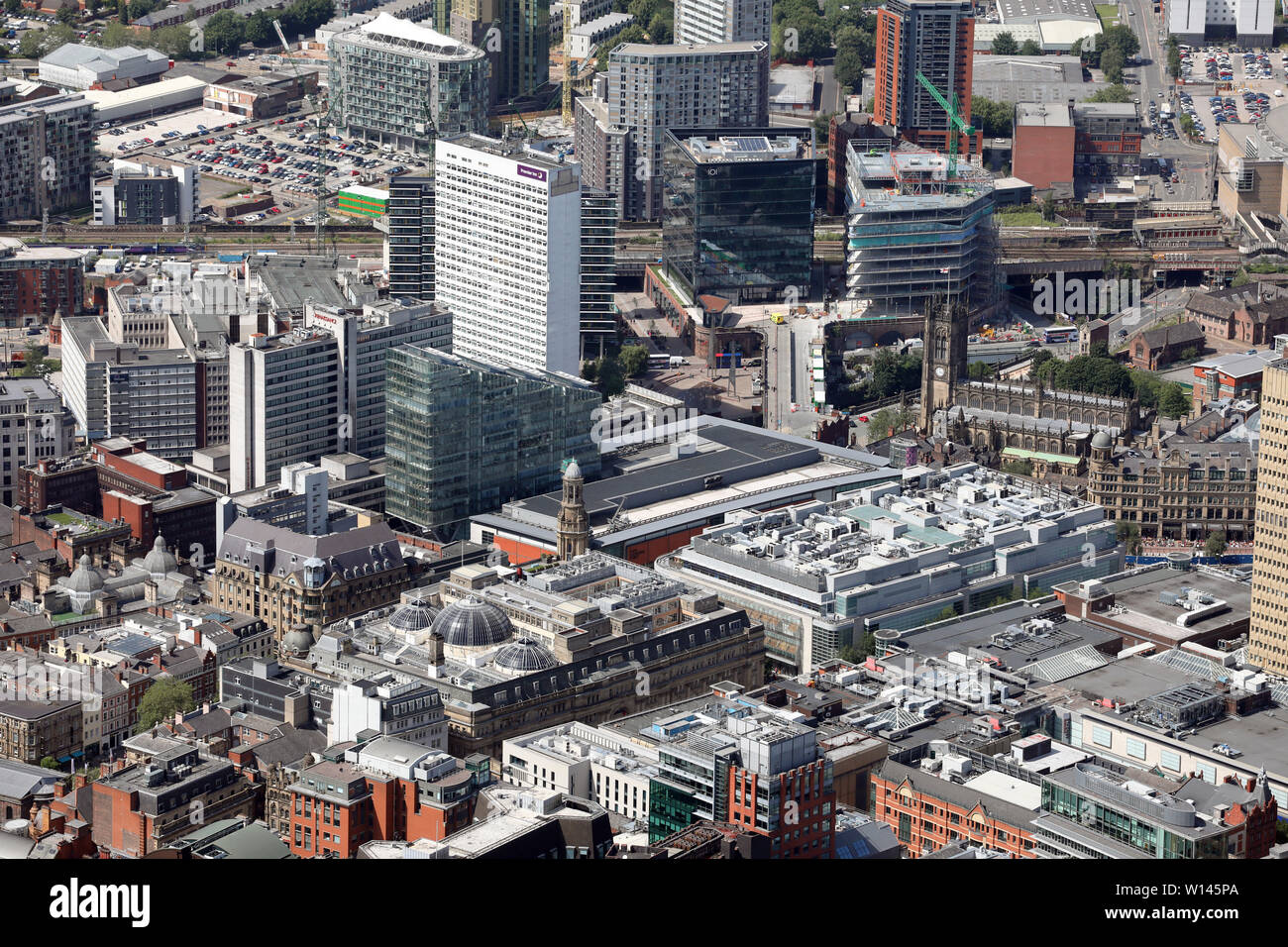 Vue aérienne du centre-ville de Manchester, Juin 2019 Banque D'Images