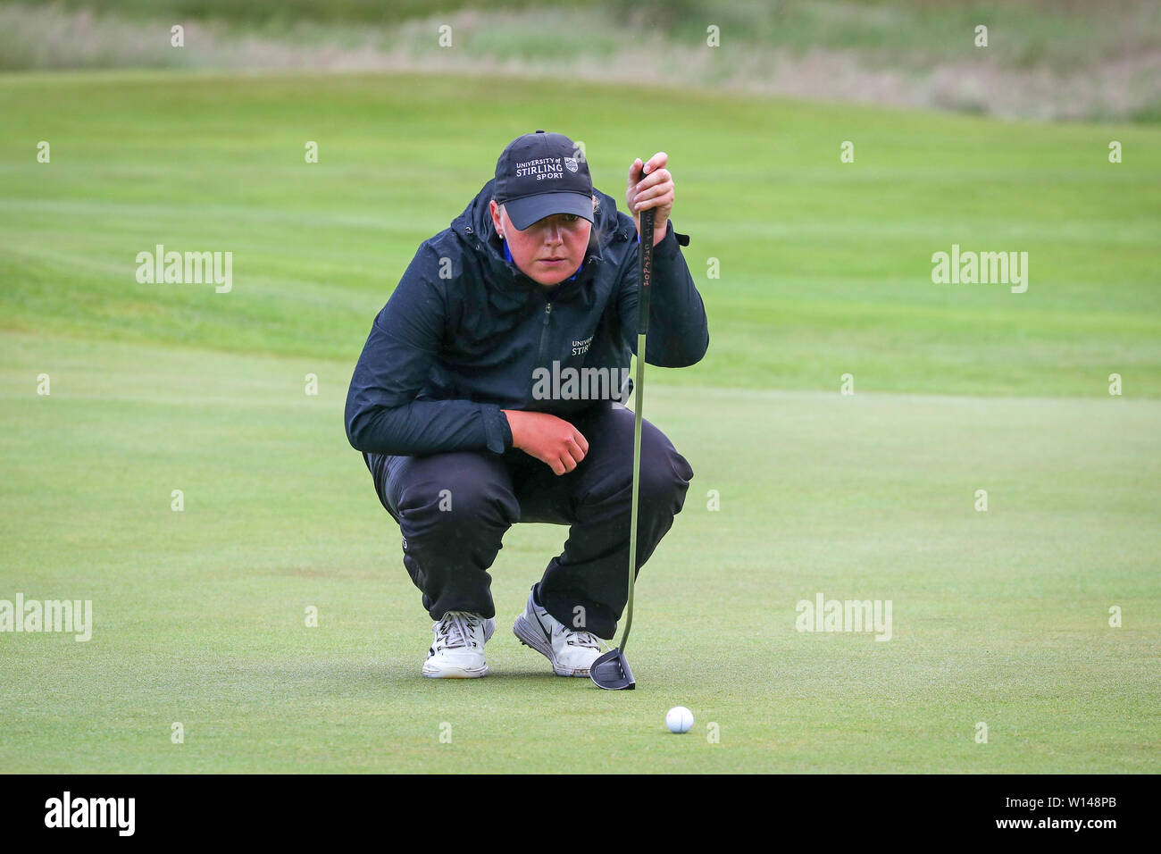 Troon, Ecosse, Royaume-Uni. 30 juin 2019. Le dernier jour de la compétition les 8 autres golfeurs, jouant au golf matchplay participé plus de Barassie Links Golf Course, Troon dans les rafales de vent et pluie pour essayer conditions squally et gagner la Coupe du championnat et la Clark Rosebowl. Credit : Findlay/Alamy Live News Banque D'Images