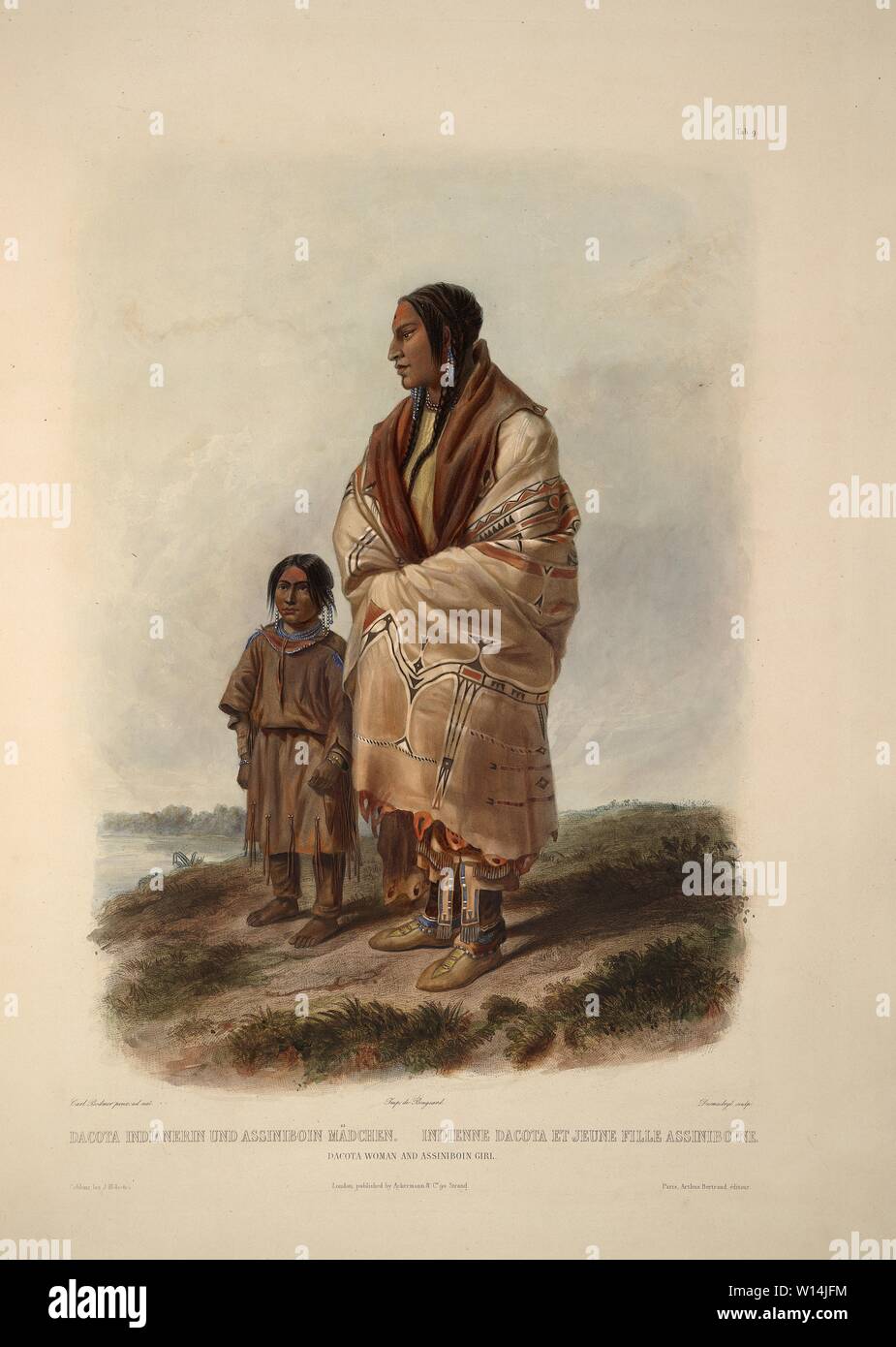 Dacota Woman et Assiniboines fille. (Femme dakota et de l'Assiniboine fille.) - Karl Bodmer l'aquatinte à partir de voyages dans l'intérieur de l'Amérique du Nord Banque D'Images