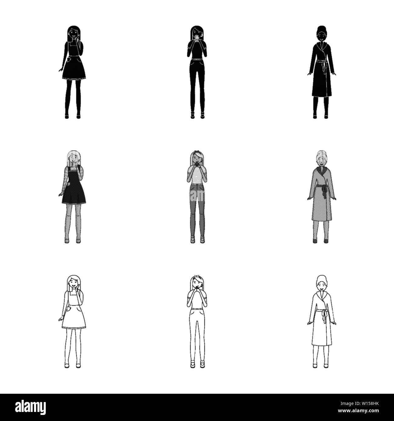 Objet isolé de la posture et de l'humeur d'un logo. Ensemble de la posture et la femme symbole boursier pour le web. Illustration de Vecteur Objet isolé de la posture et de l'humeur d'un logo. Ensemble de la posture et la femme symbole boursier pour le web. Illustration de Vecteur