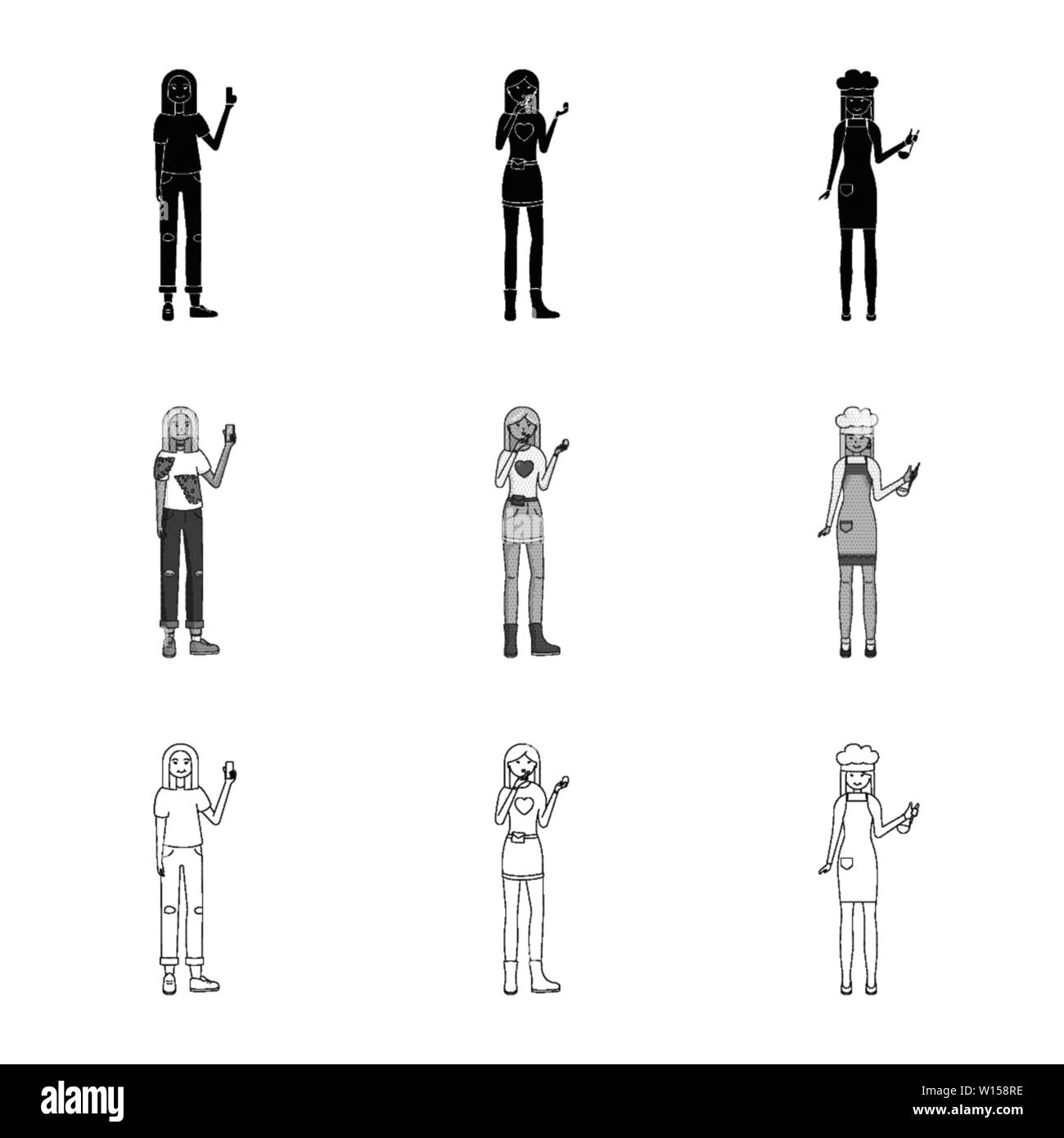 Vector illustration de la posture et de l'humeur d'un logo. Collection de posture et d'illustration vectorielle stock femelle. Illustration de Vecteur
