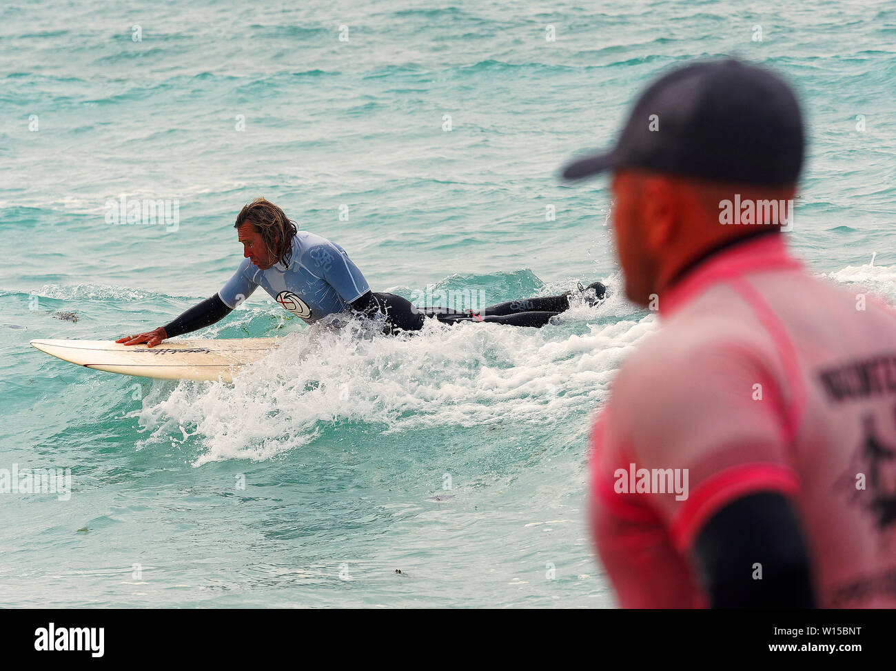 L'English National Adaptive Surfing Championship 2019 Plage de Fistral Newquay, Royaume-Uni Mobilité surf contest. Banque D'Images