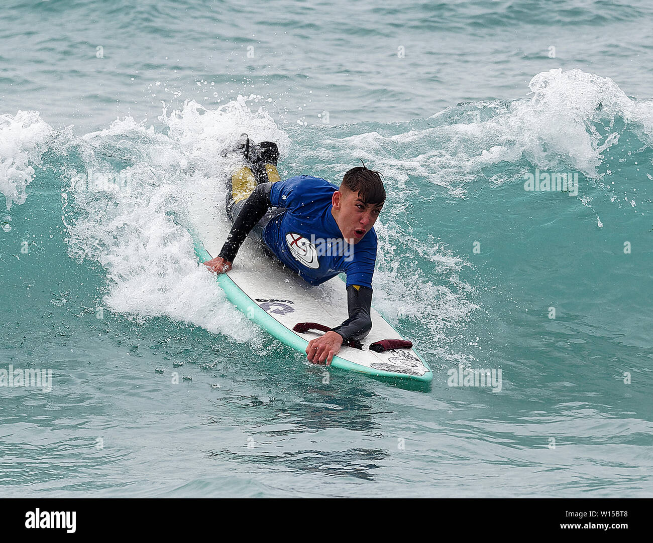 L'English National Adaptive Surfing Championship 2019 Plage de Fistral Newquay, Royaume-Uni Mobilité surf contest. Banque D'Images