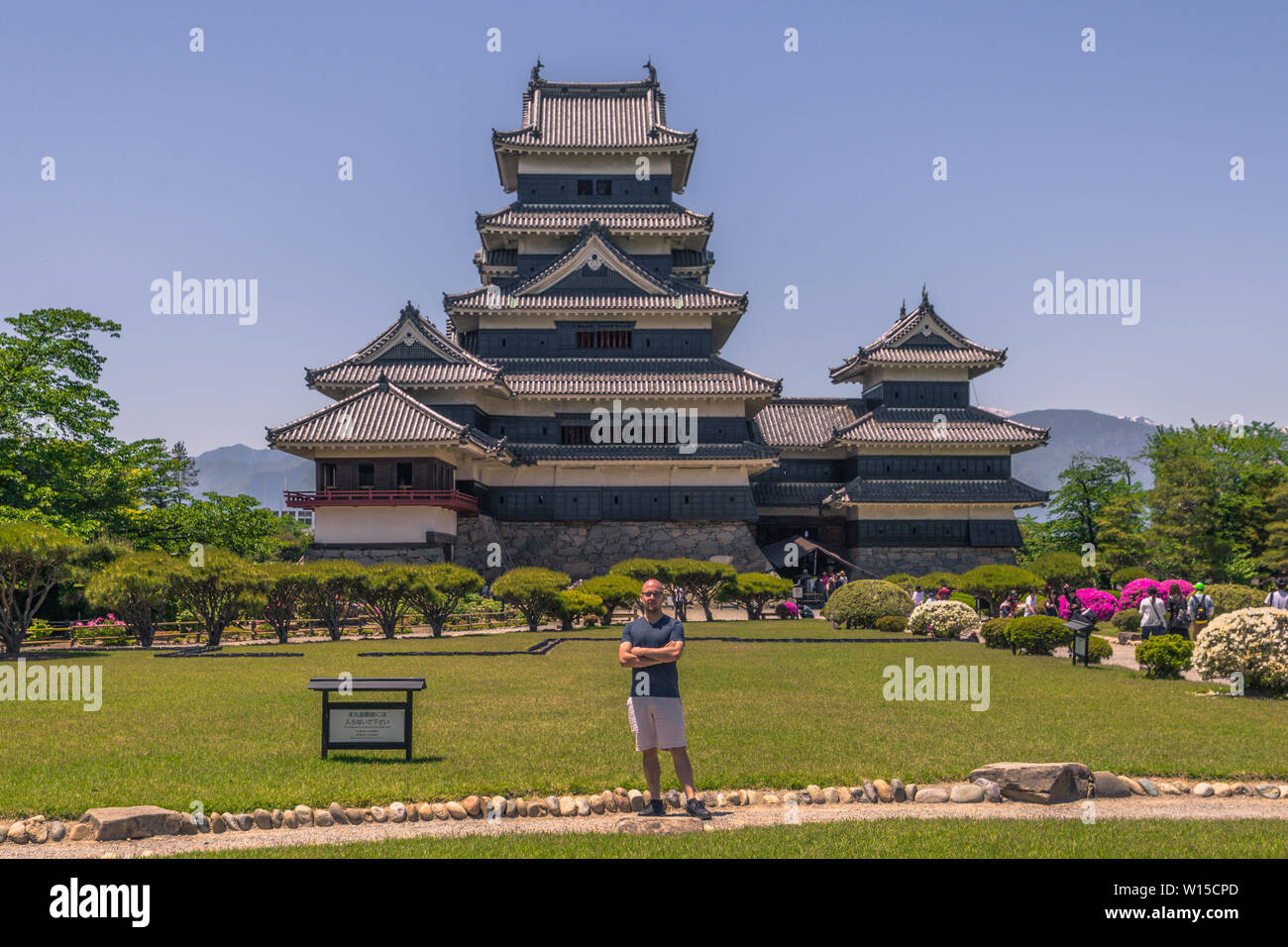 Matsumoto - 25 mai 2019 : vue frontale du Château de Matsumoto, Japon Banque D'Images