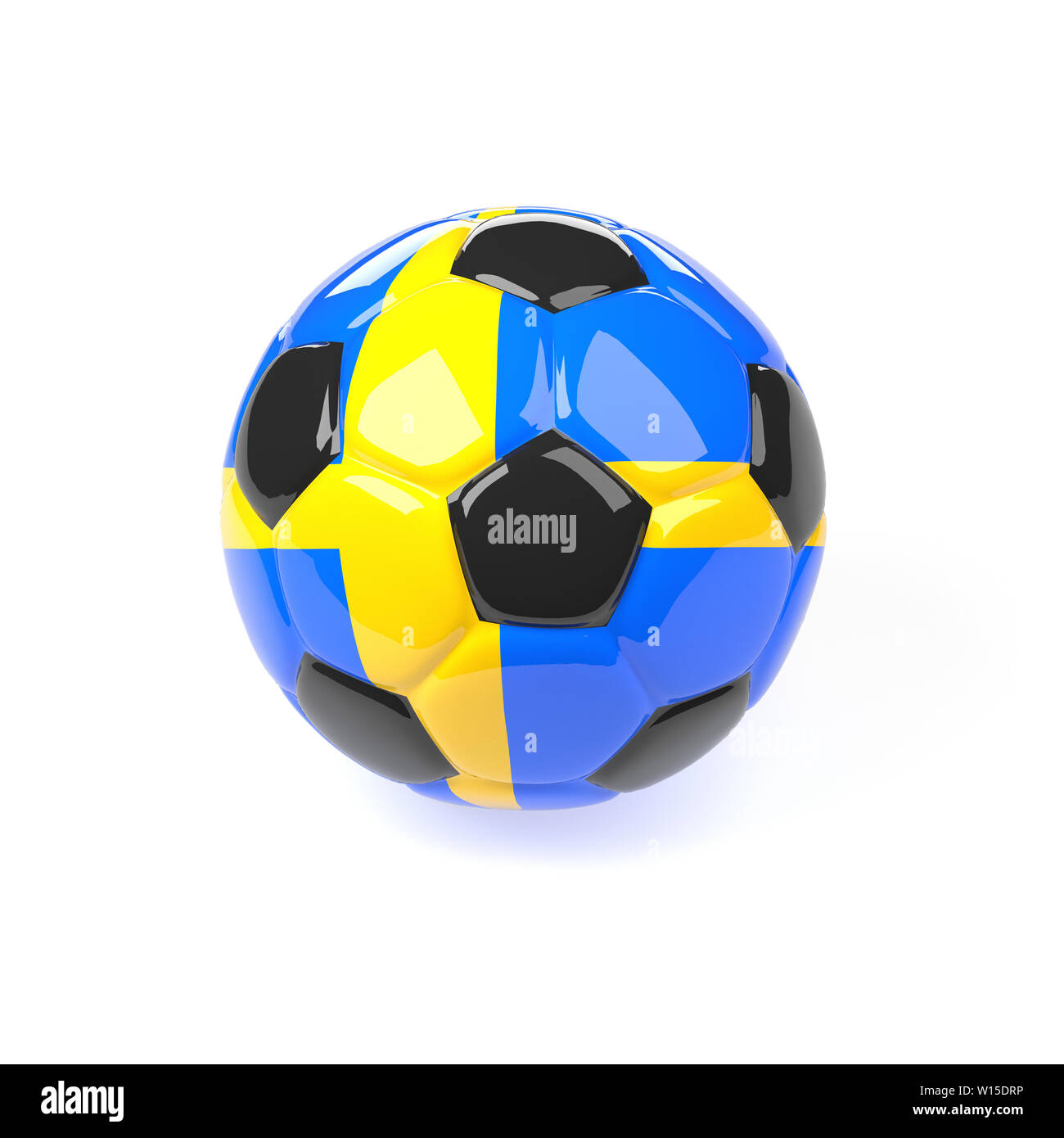 Ballon de football suédois sur un fond blanc, 3D Rendering Banque D'Images