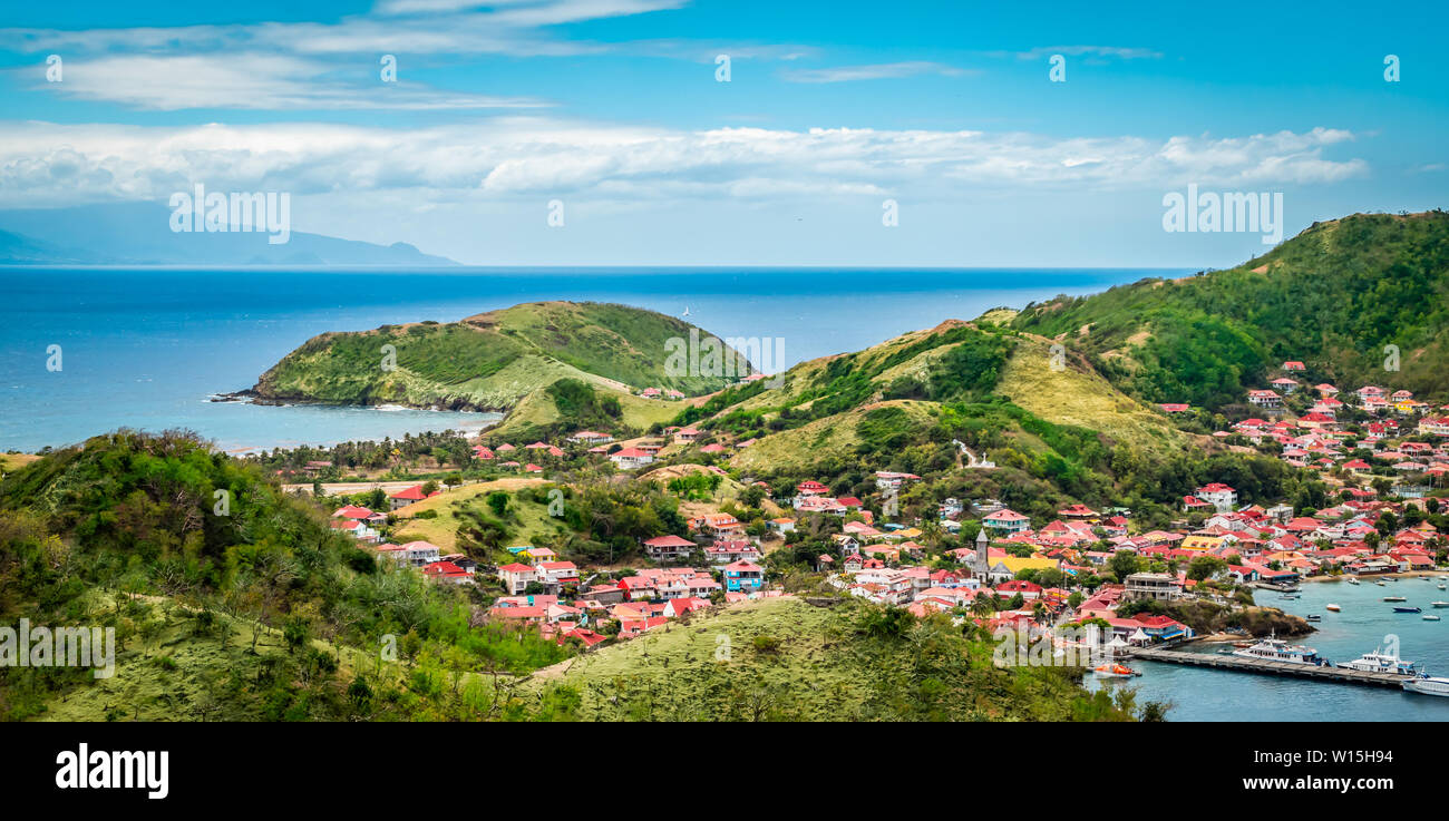Vue panoramique vue paysage de Terre-de-Haut, Guadeloupe, Les Saintes, la mer des Caraïbes. Banque D'Images