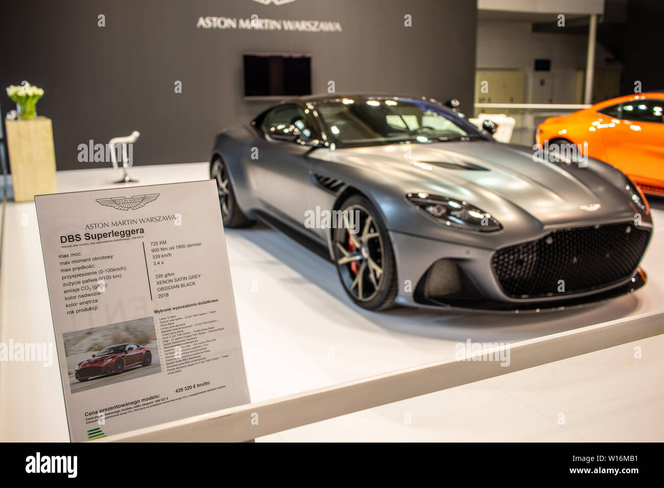 Poznan, Pologne, mars 2019 Aston Martin DBS Superleggera, Poznan International Motor Show, voitures de rêve, en super grand tourer par Aston Martin Banque D'Images