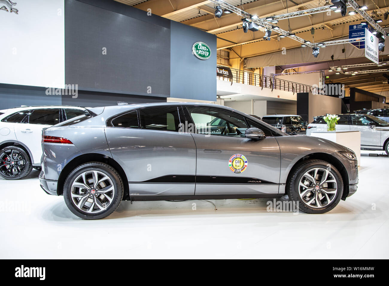 Poznan, Pologne, Mar 2019 Jaguar électriques I-RYTHME VUS avec batterie haute tension, moteur électrique, moteur Poznan Salon International de l'automobile, Jaguar SUV ev Banque D'Images