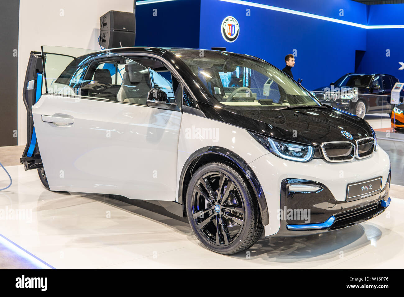 Poznan, Pologne, Mars 2019 : BMW i3s à Poznan International Motor Show, haut-toit hayon électrique fabriquée et commercialisée par BMW Banque D'Images