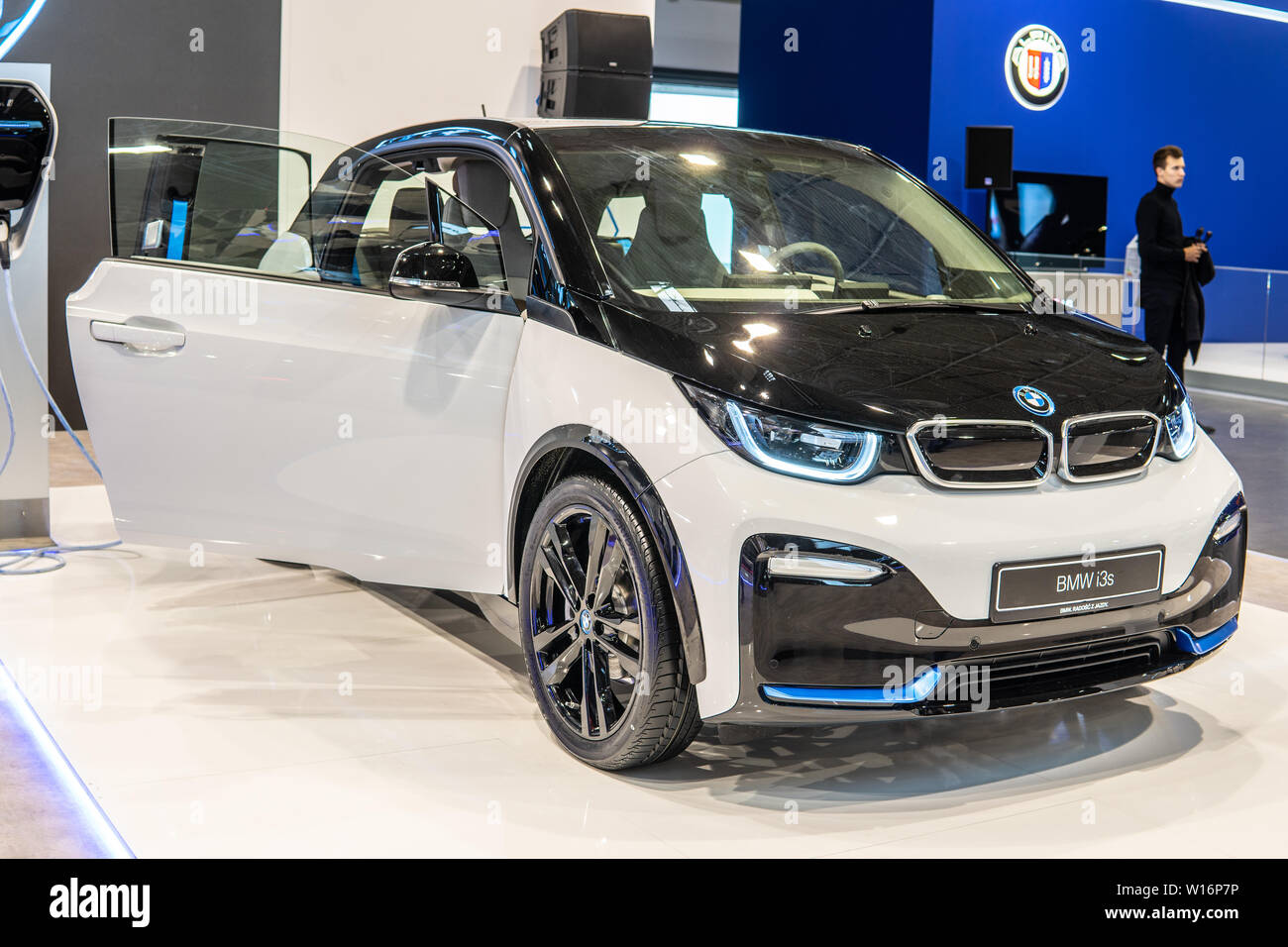 Poznan, Pologne, Mars 2019 : BMW i3s à Poznan International Motor Show, haut-toit hayon électrique fabriquée et commercialisée par BMW Banque D'Images