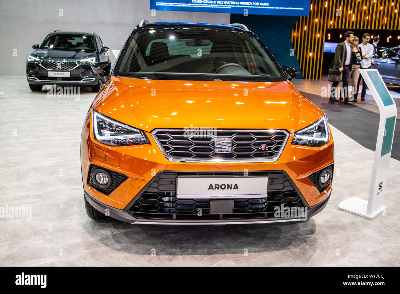 Poznan, Pologne, mars 2019 Seat Arona, Poznan International Motor Show, mini crossover SUV fabriqué par constructeur automobile espagnol Seat Banque D'Images