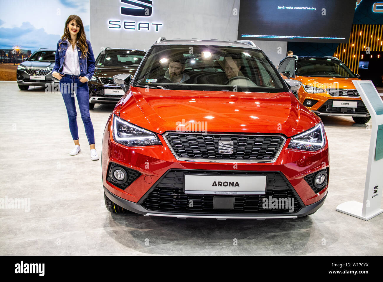 Poznan, Pologne, mars 2019 Seat Arona, Poznan International Motor Show, mini crossover SUV fabriqué par constructeur automobile espagnol Seat Banque D'Images