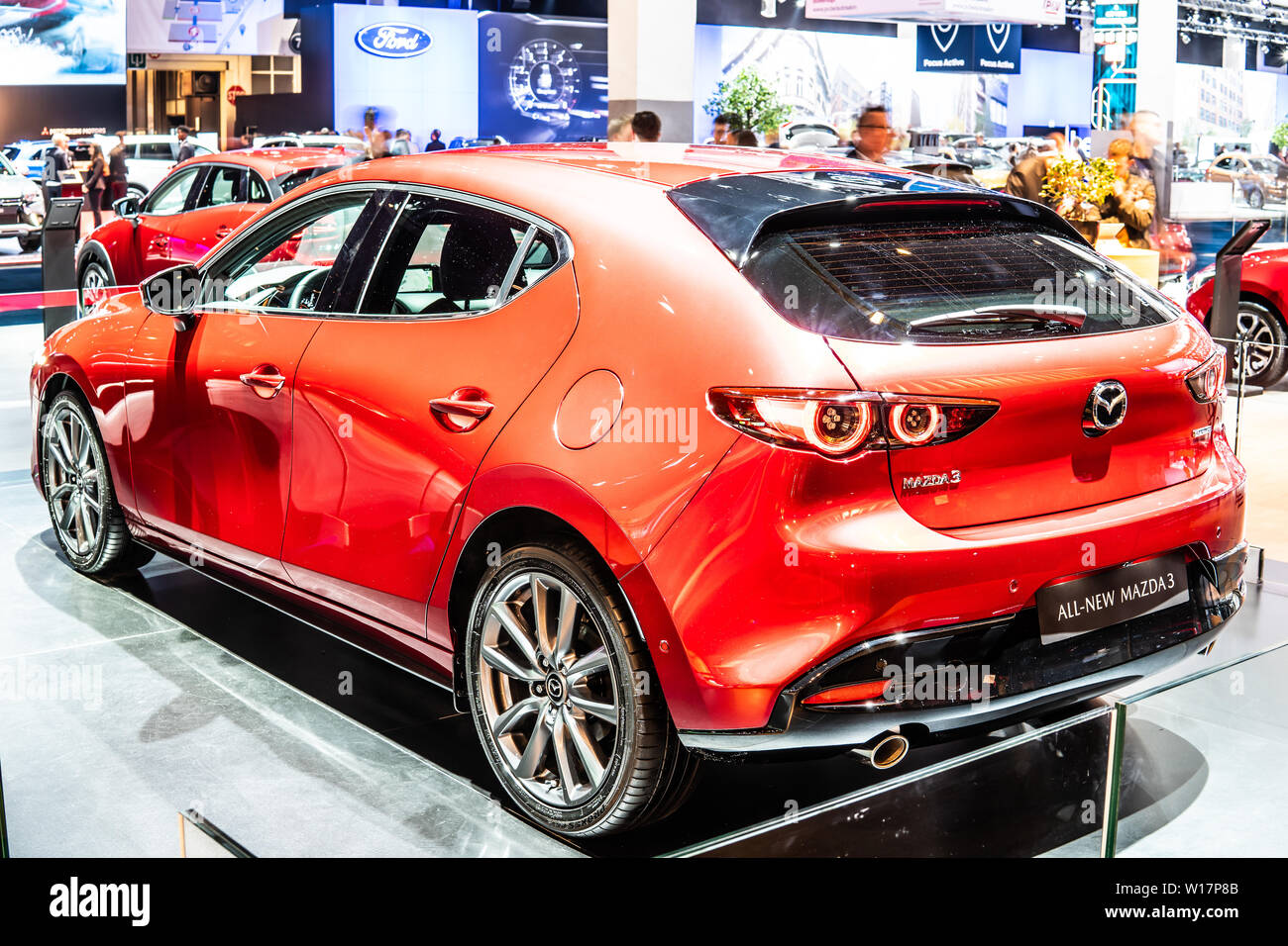 Bruxelles, Belgique, Jan 2019 toutes les nouvelles Mazda 3 à Bruxelles Salon de l'automobile, quatrième génération, voiture compacte fabriquée au Japon par Mazda Banque D'Images