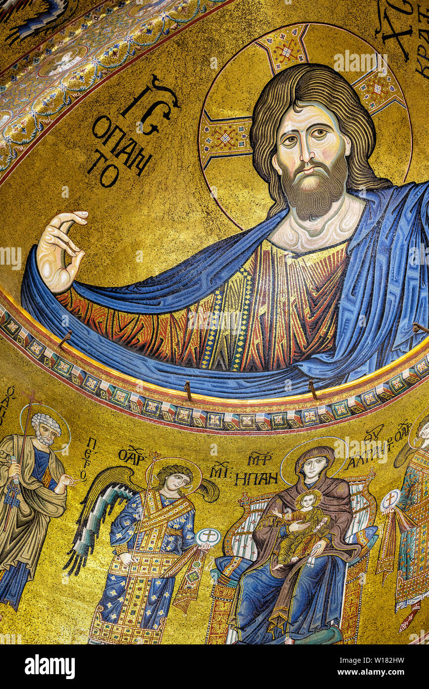 Le Christ Pantocrator mosaïque dans la cathédrale de Monreale (Duomo di Monreale). Monreale, Sicile, Italie Banque D'Images