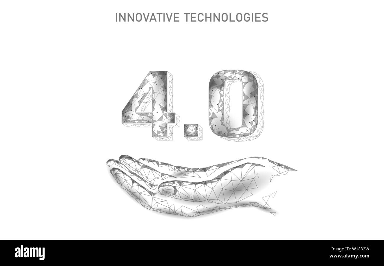 Poly basse révolution industrielle futur concept. 4.0 L'industrie artificielle IA processus autonome cyber. La technologie en ligne Gestion de l'industrie. 3D Illustration de Vecteur