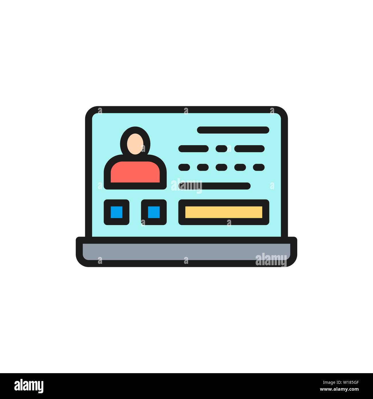 Cv en ligne, vecteur de l'emploi, le profil de l'employé l'icône de la ligne de couleur à plat. Illustration de Vecteur