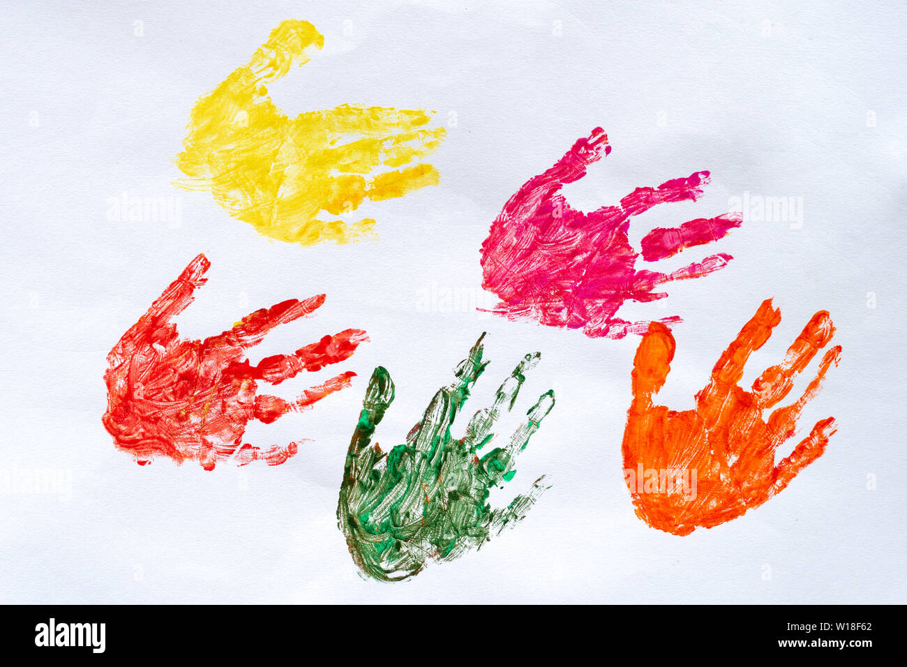 Aquarelle colorful hand print sur fond blanc Banque D'Images