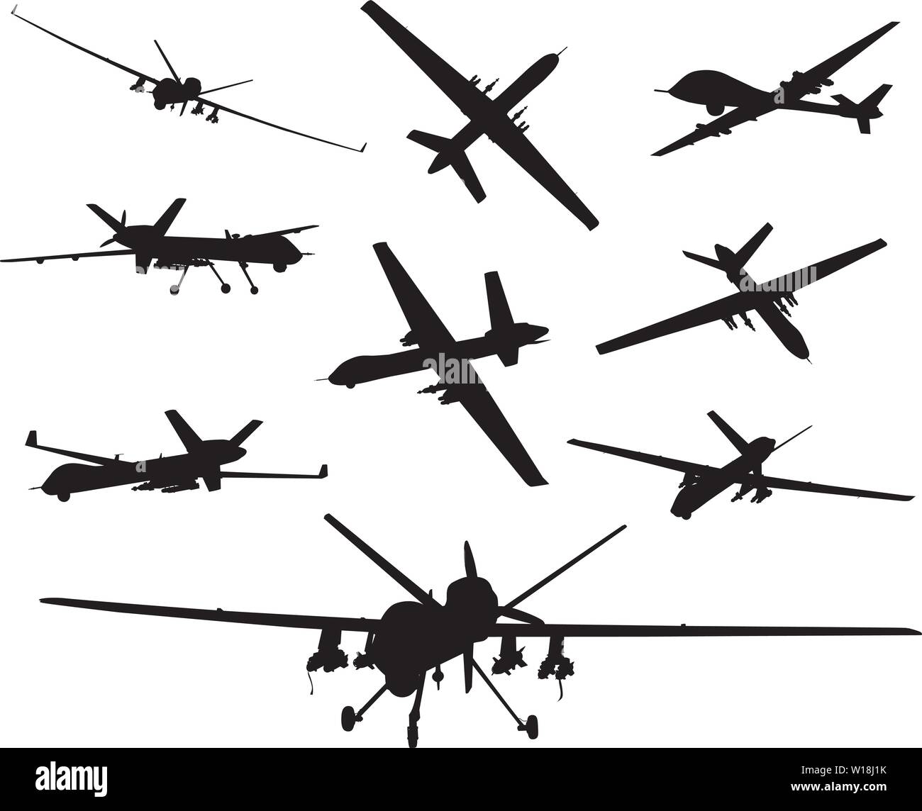 Silhouettes vecteur Drone collection. EPS 10 Illustration de Vecteur