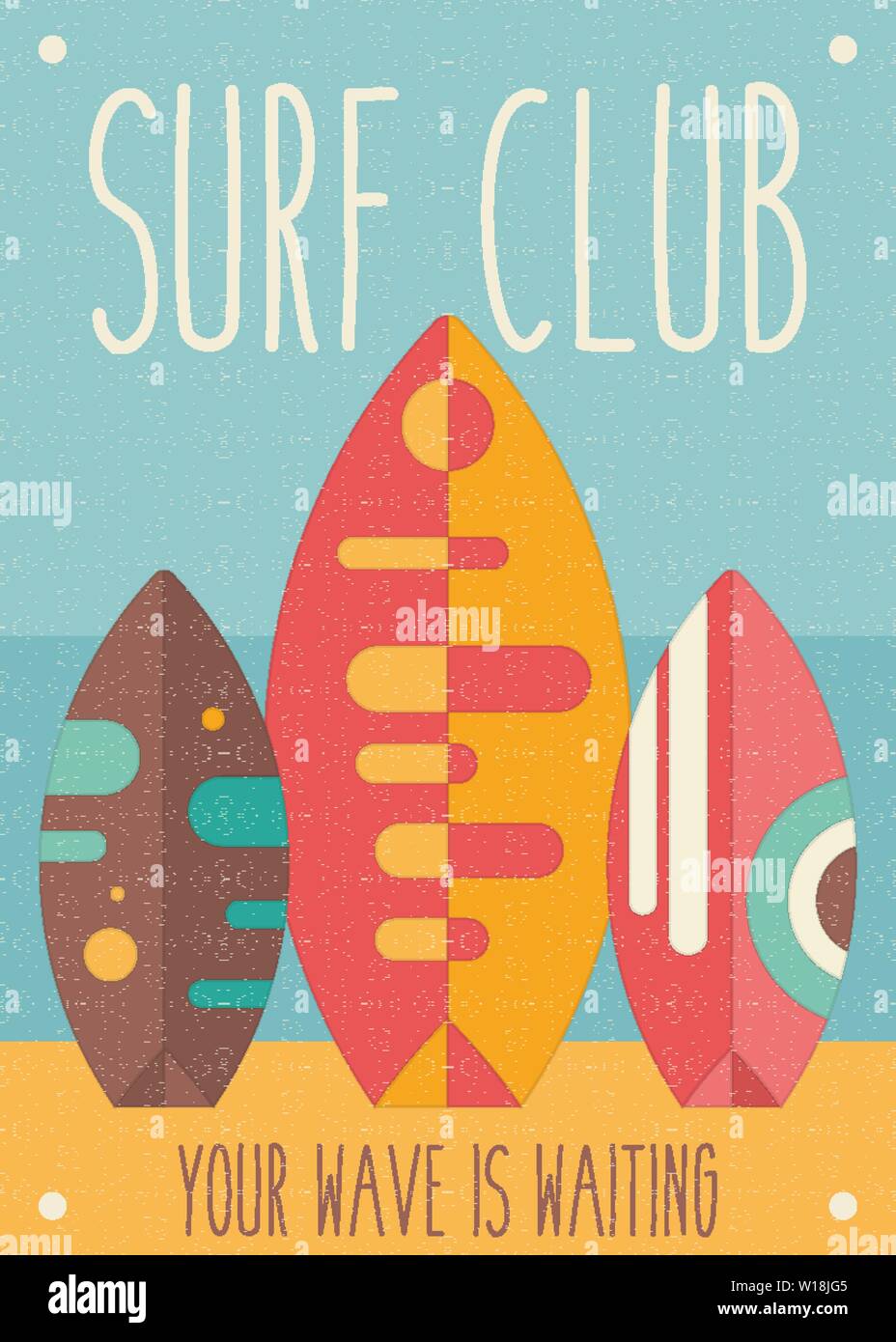 Le surf de l'affiche. Planches de surf sur la plage. Vector Illustration. Rétro. Plaque pour le Surf Club, site Web ou boutique en ligne de matériel de surf. Vague, Illustration de Vecteur