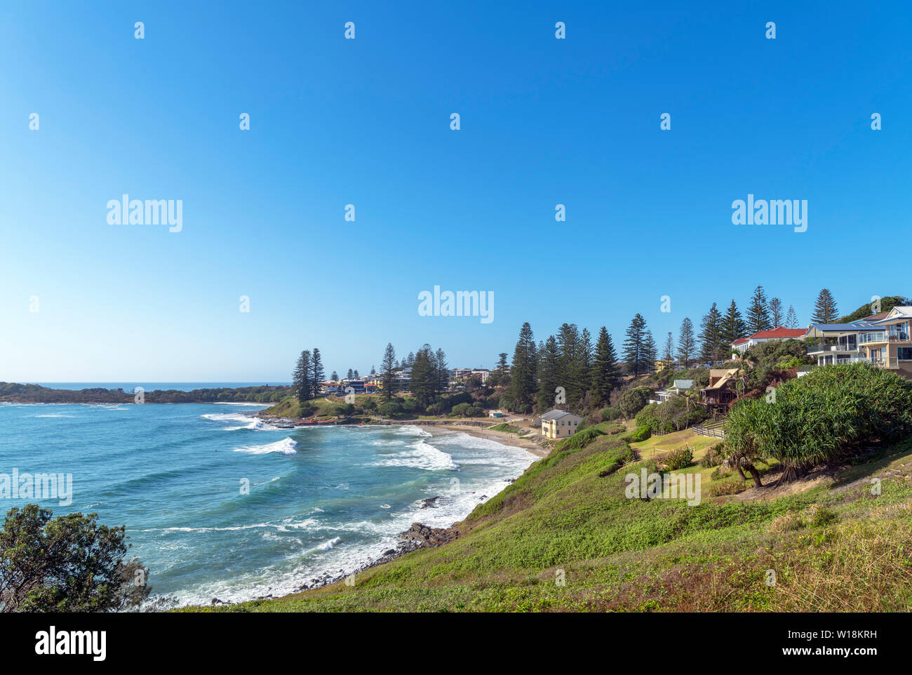 Vu de la plage, le phare de Yamba Yamba, New South Wales, Australie Banque D'Images