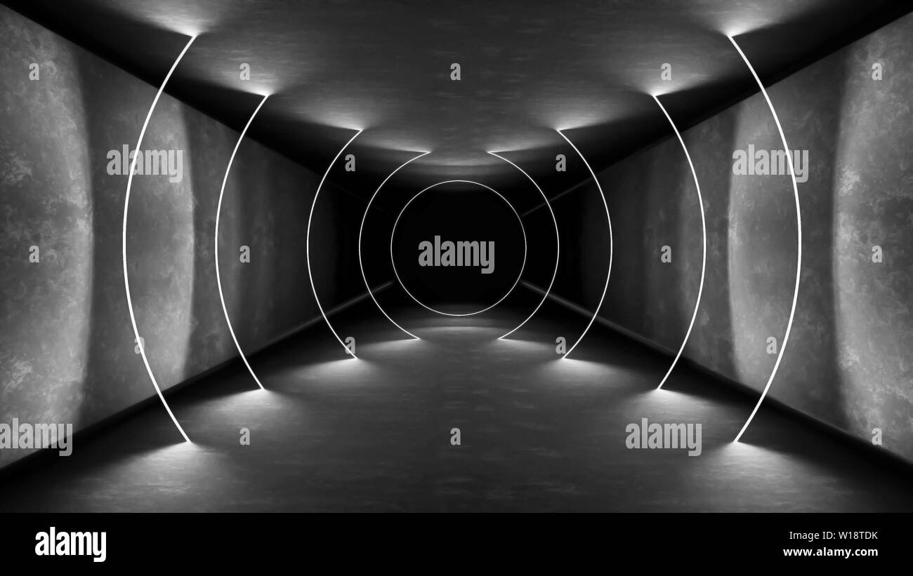 Club de nuit Eclairage intérieur 3D render pour show laser. Les lignes brillantes. Résumé fond fluorescent. Chambre néon fond du couloir. Light abstract Banque D'Images