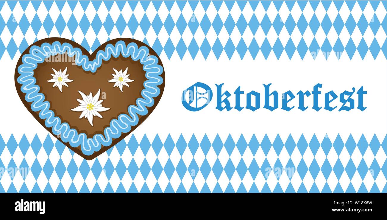 Oktoberfest bannière avec coeur d'épices sur fond bleu du drapeau Bavière et blanc EPS10 vector illustration Illustration de Vecteur