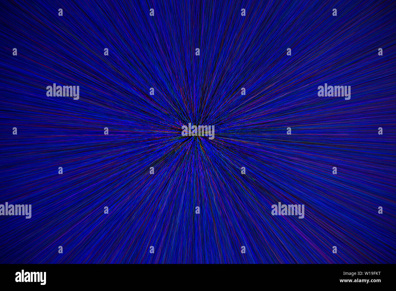 Cristallin explosion zoom floue radial rouge vert des points bleus sur fond noir. Banque D'Images