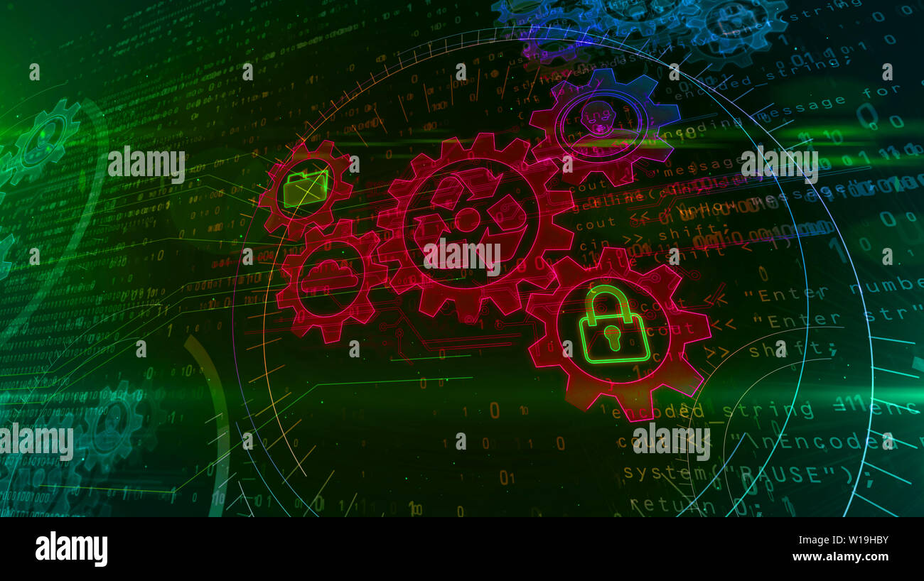 Gestion des données dynamiques hologramme sur fond futuriste. Concept moderne et futuriste de stockage des fichiers, la cybersécurité, l'ordinateur à l'aide de digital et p Banque D'Images