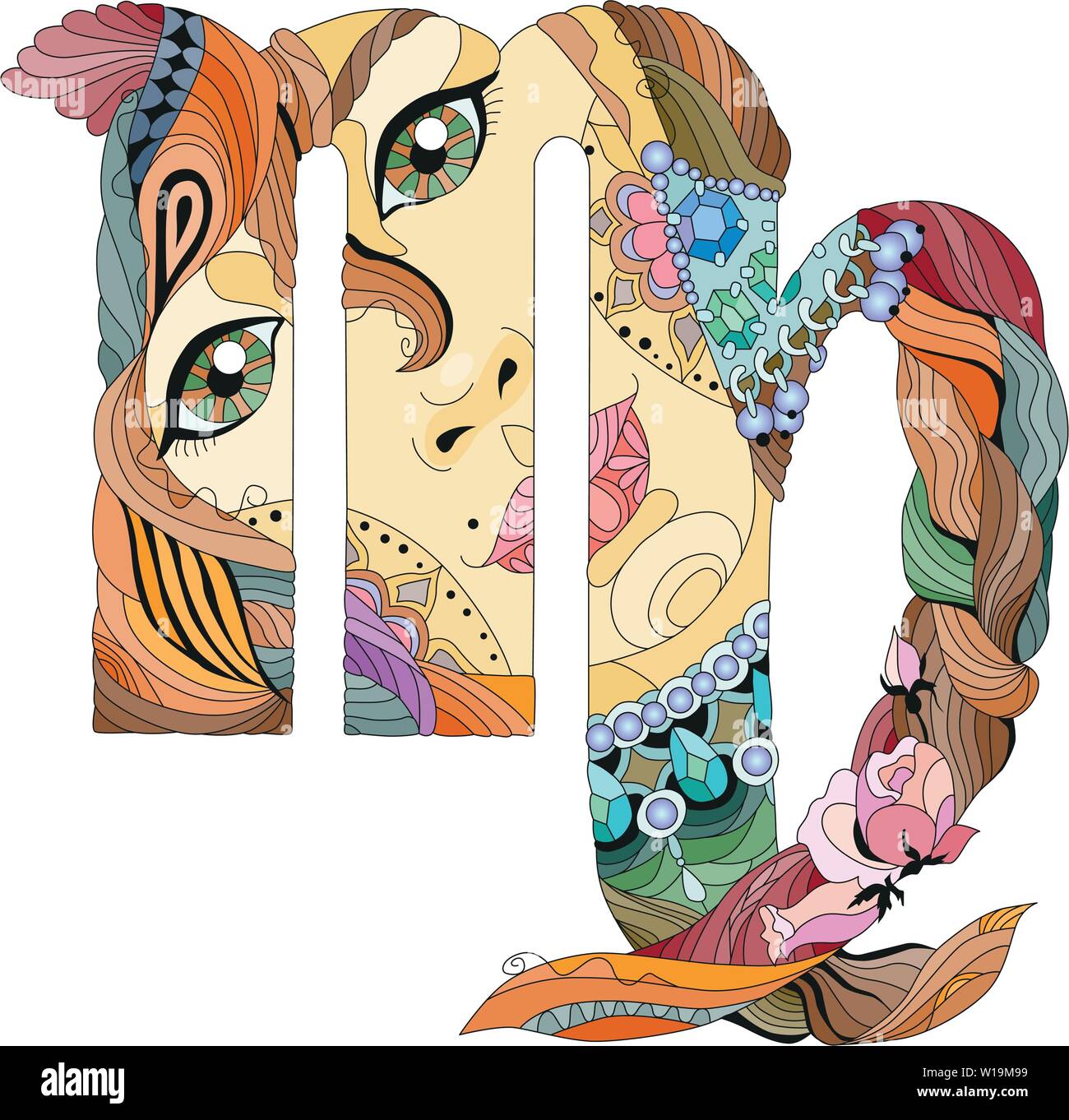 Signe astrologique Vierge astrologie, l'art conceptuel design Tattoo Illustration de Vecteur