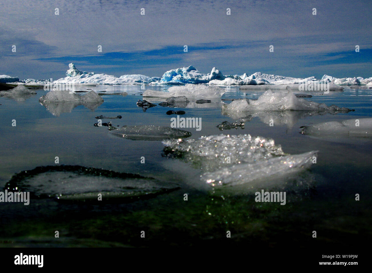 La fonte des glaces de la plus vite du monde, le Glacier Jakobshavn Ilulissat, au Groenland, près de. Le réchauffement climatique ont accellerated la fonte et la mise bas de la glace bergs. Banque D'Images