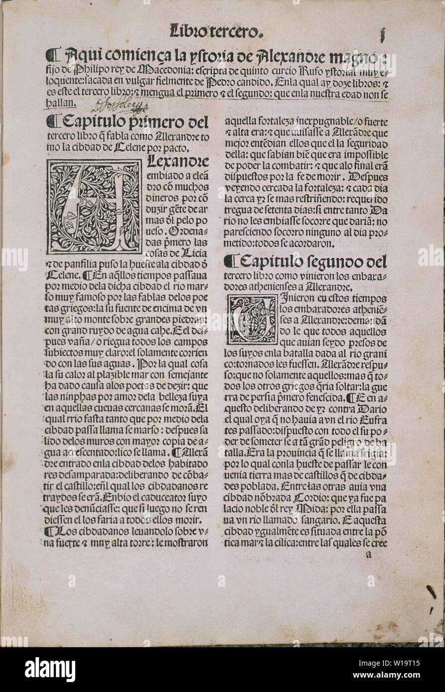 HISTORIA DE ALEJANDRO MAGNO - SEVILLA - EDICION DE 1496 incunables -. Auteur : CURCIO RUFO QUINTO SIGLO I. Localisation : SENADO-BIBLIOTECA-COLECCION. MADRID. L'ESPAGNE. Banque D'Images