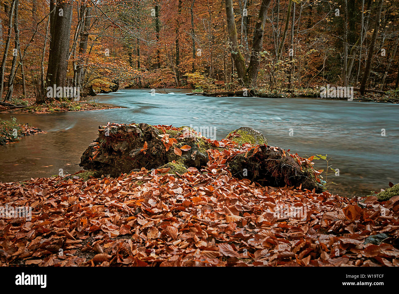 La rivière Wuerm en Bavière à l'automne l'exposition à long terme Banque D'Images