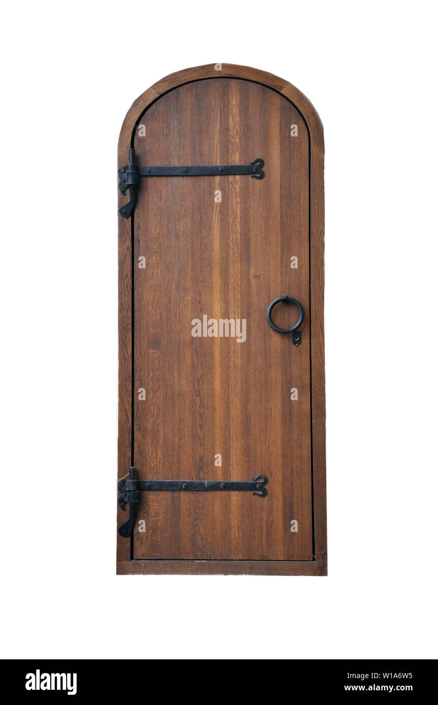 Ancienne Fédération de lourdes portes en bois de couleur brune. Isoler sur fond blanc Banque D'Images