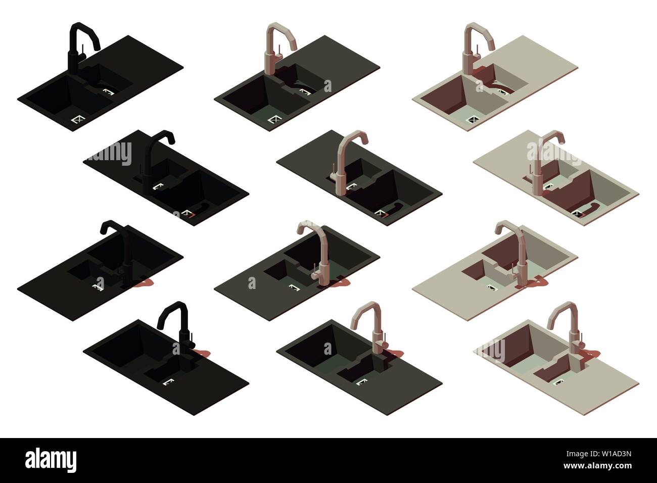 Isométrique vecteur évier de cuisine. Ensemble d'éléments pour créer une scène Illustration de Vecteur