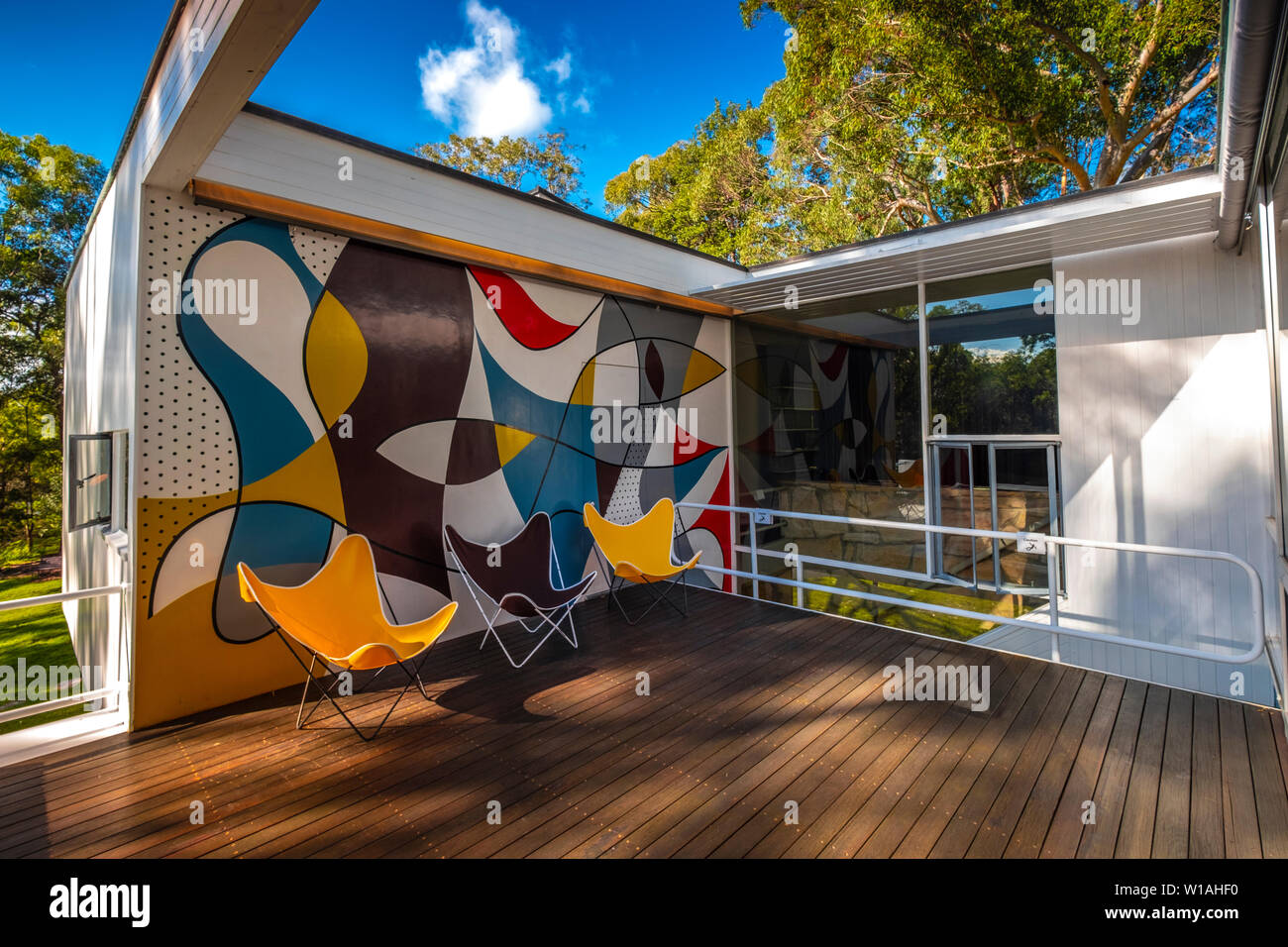 Rose Seidler maison est une ancienne résidence classée au patrimoine national et maintenant house museum situé dans Wahroonga, Sydney, NSW, Australie par Harry Seidler. Banque D'Images