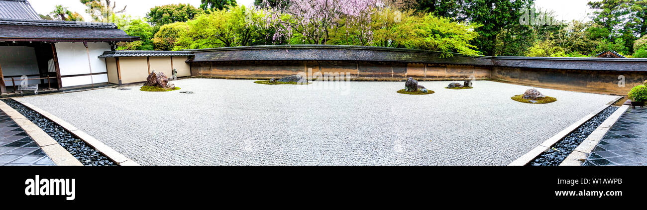 Jardin zen Rock au Temple Ryoanji, Kyoto, Japon Banque D'Images