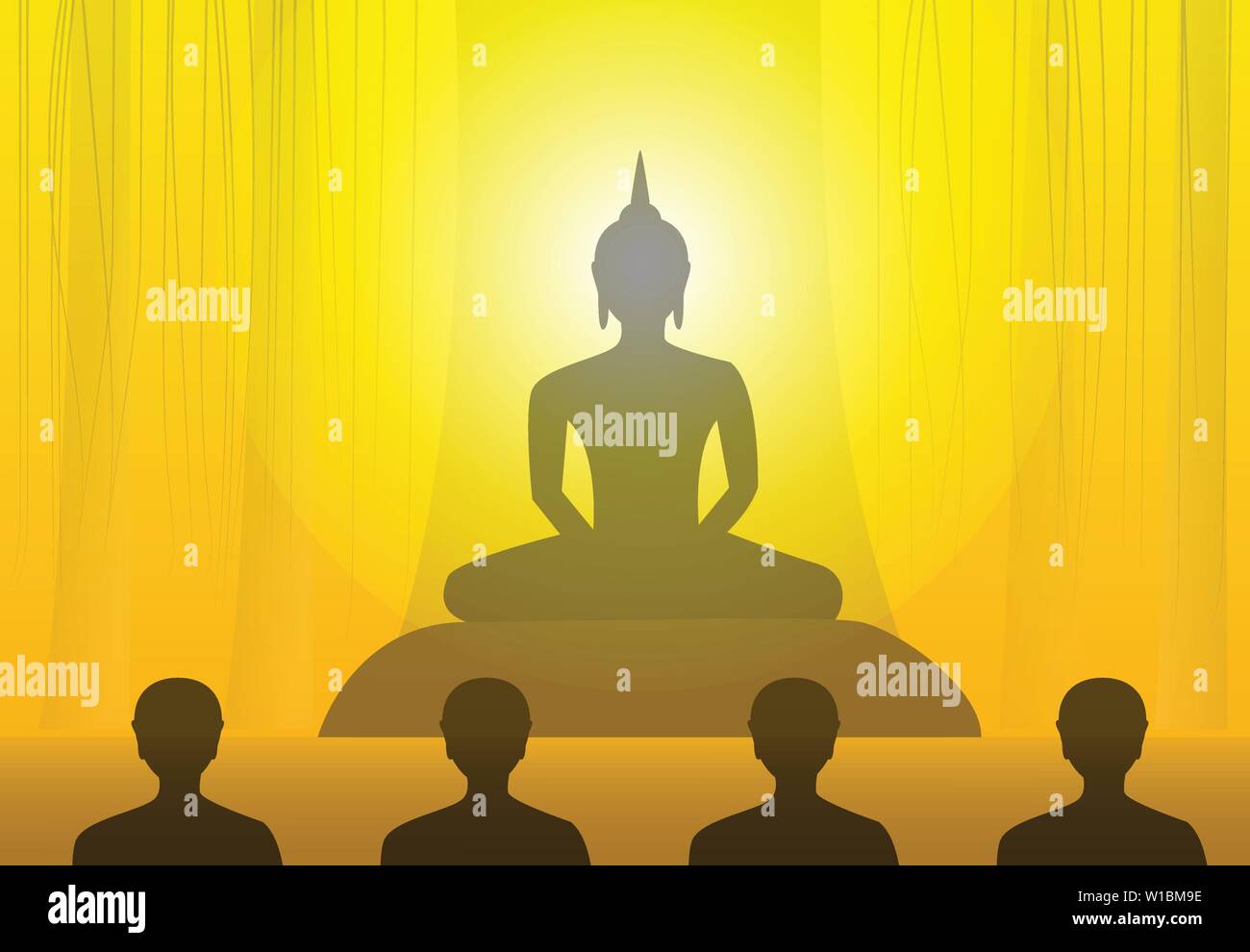 Journée du Vesak avec bouddha à sous en silhouette arbre Illustration de Vecteur