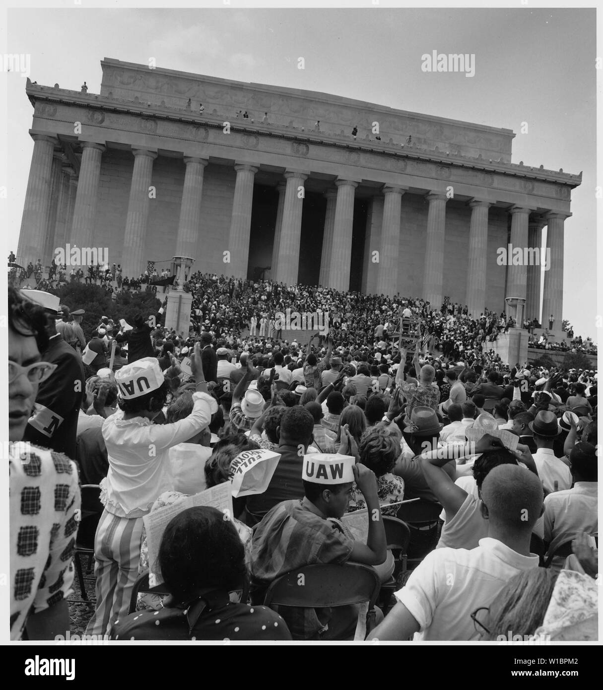 Manifestation à Washington, D.C. [marcheurs au Lincoln Memorial.] Banque D'Images
