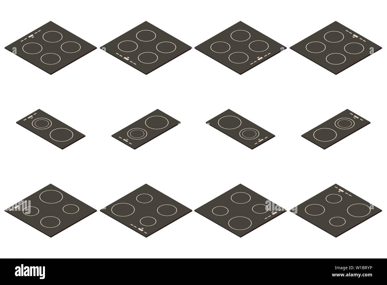 Table de cuisson électrique isométrique vectoriel. Ensemble d'éléments pour créer une scène Illustration de Vecteur