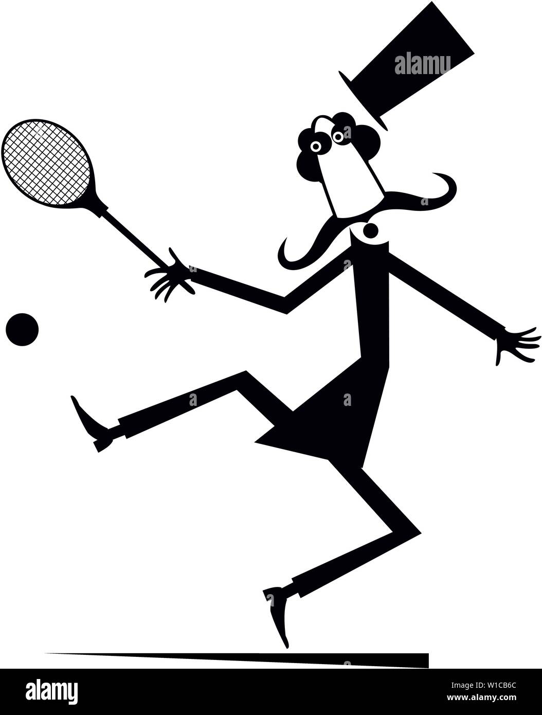 Monsieur joue au tennis illustration isolé. Dans l'homme moustache top hat joue au tennis Illustration de Vecteur