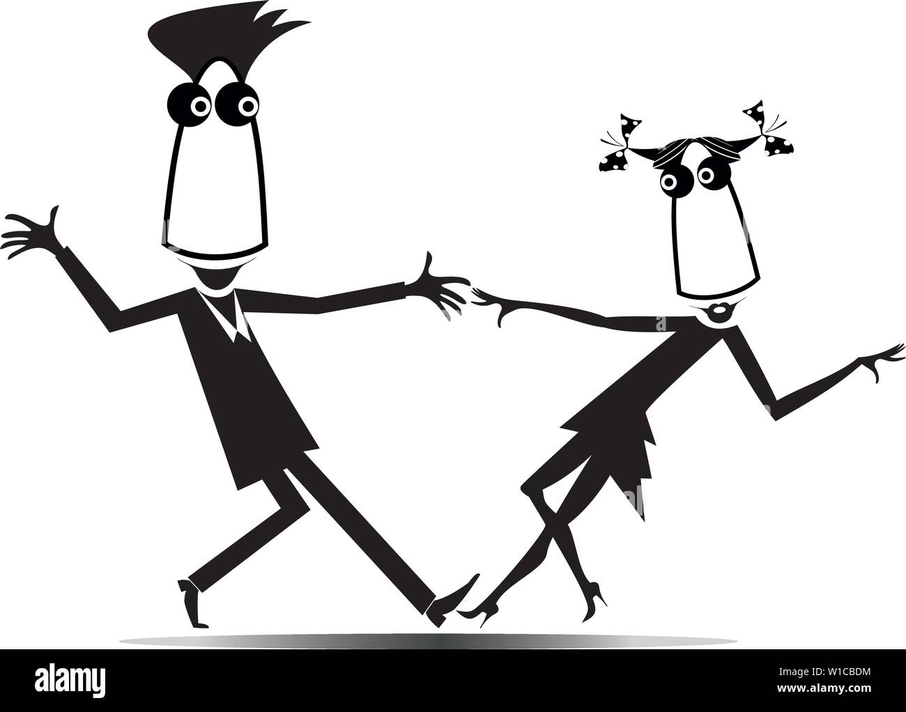 Jeune couple danse romantique illustration isolé. Funny dancing jeune homme et femme noir sur blanc illustration Illustration de Vecteur