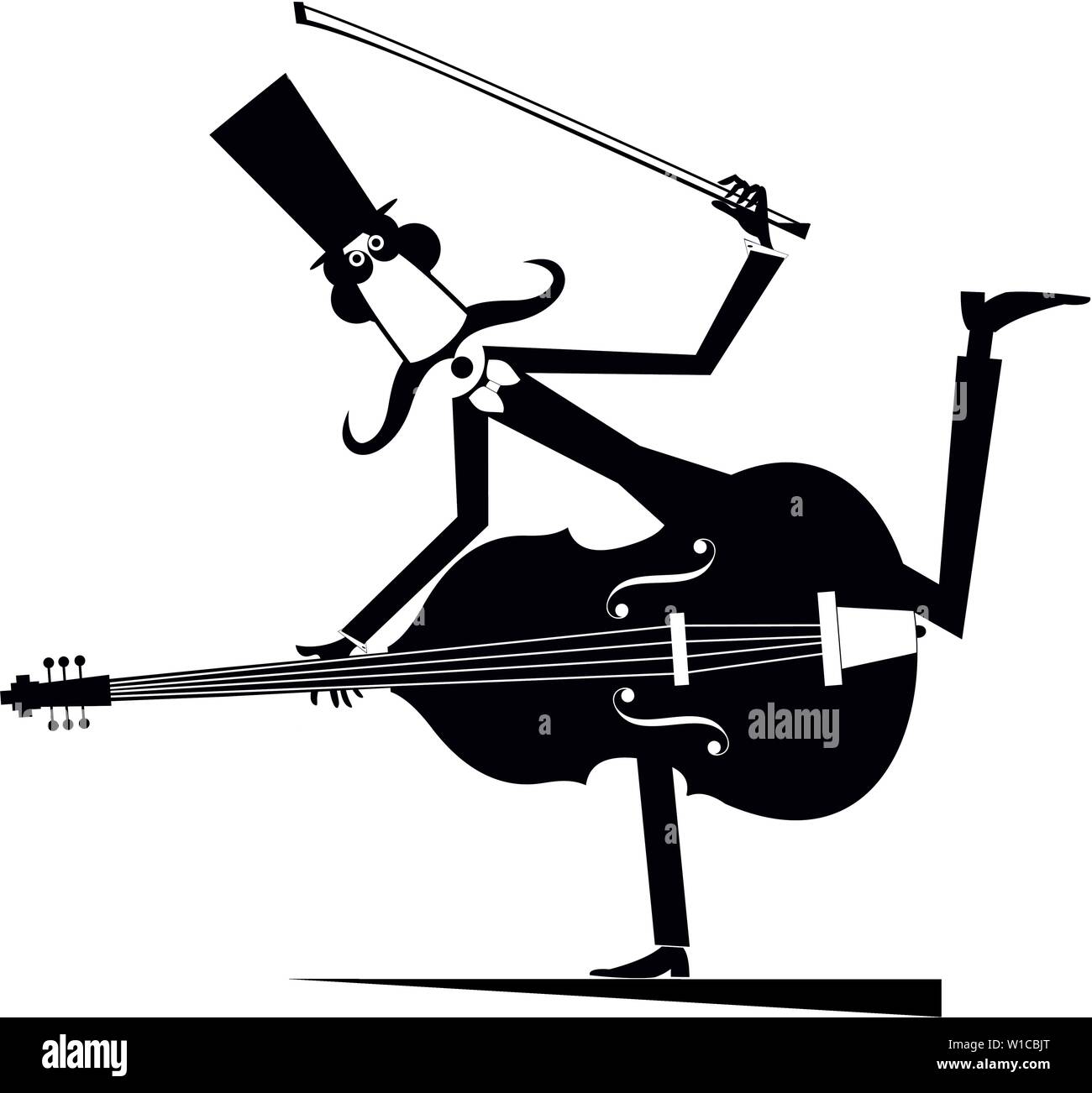 Cartoon illustration violoncelliste longues moustaches. Cartoon longues moustaches violoncelliste dans le haut-de-forme noir sur blanc illustration Illustration de Vecteur