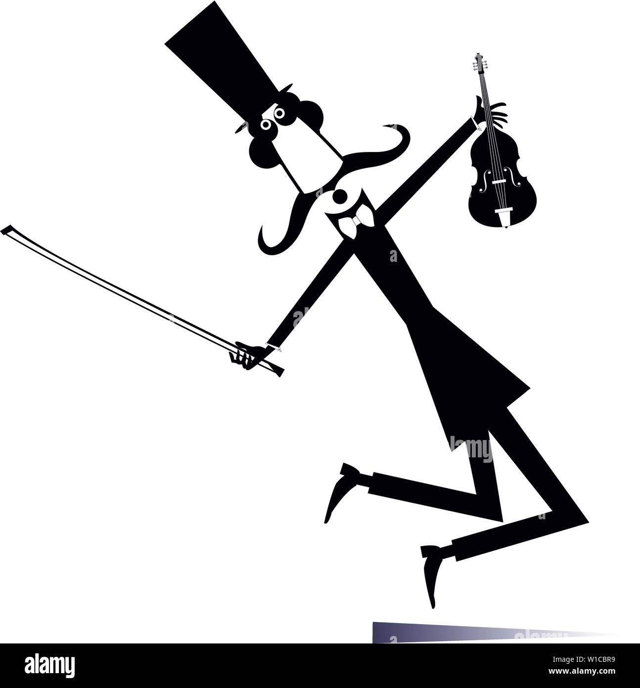 Longues moustaches homme dans le top hat avec violon et félicitations noir sur blanc illustration Illustration de Vecteur