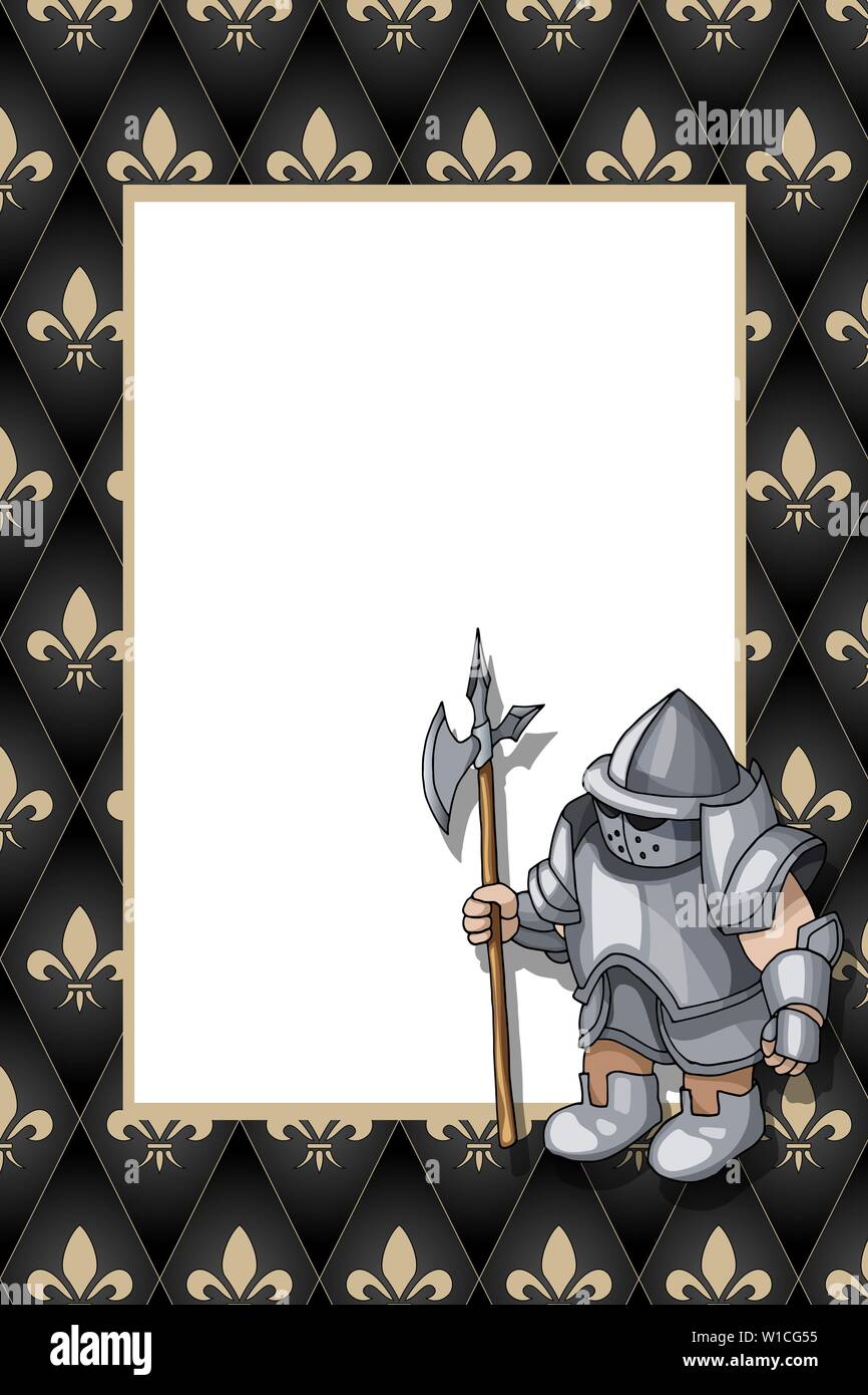 Châssis avec le chevalier avec pike sur le contexte médiéval Illustration de Vecteur
