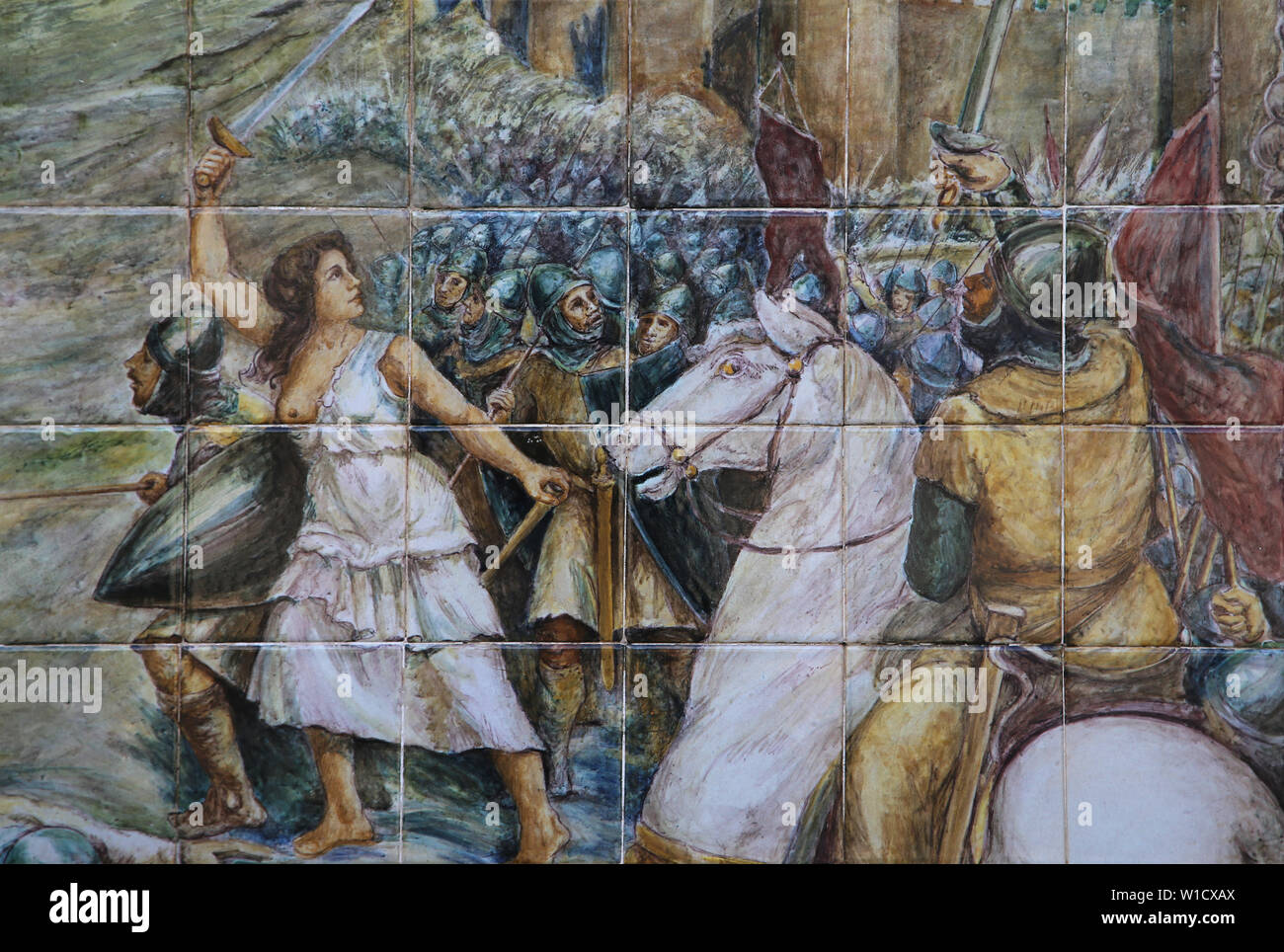 Avila de l'attaque de la défense des musulmans. Fist héroïne Ximena Blazquez. 12e siècle. La céramique. La place d'Espagne. Séville. L'Espagne. Banque D'Images