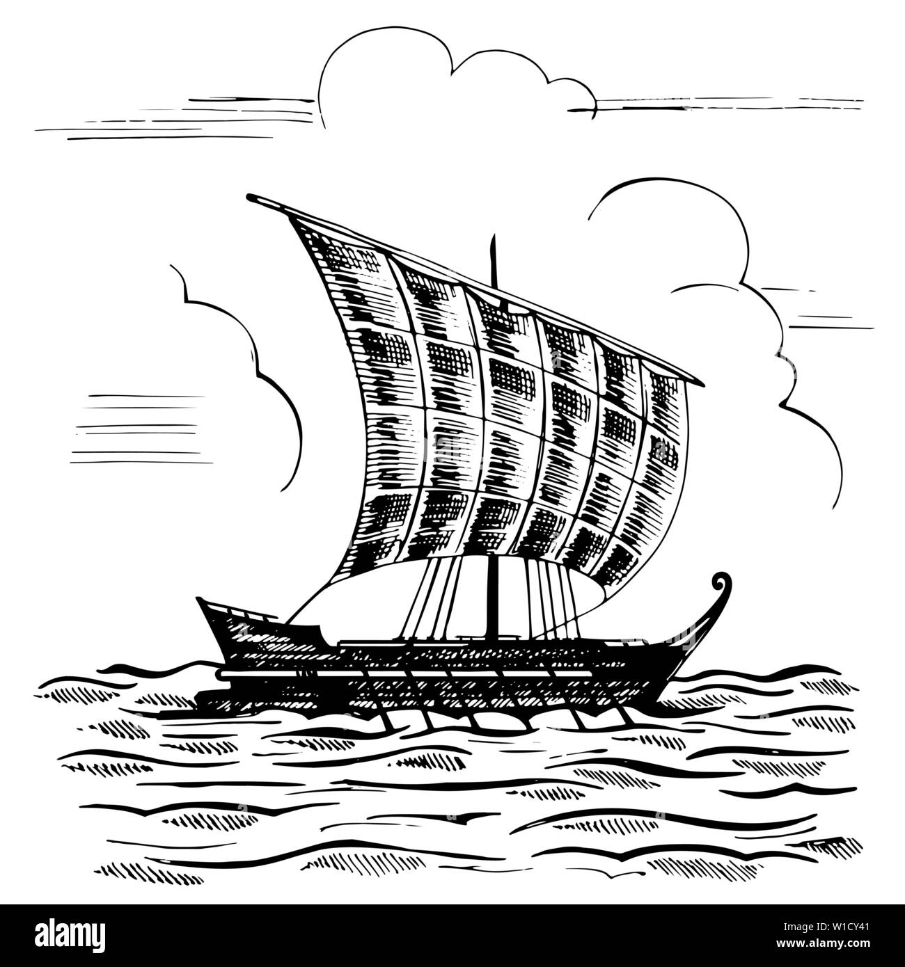 Vintage voilier avec un mât Illustration de Vecteur