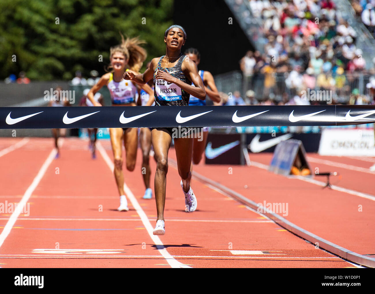 Stanford, CA. 30 Juin, 2019. Sifan Hassan remporte le 3000 mètres au cours de la Nike Prefontaine Classic à l'Université de Stanford à Palo Alto, CA. James Thurman/CSM/Alamy Live News Banque D'Images